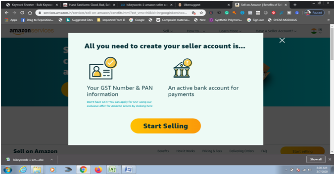 amazon seller account opening documents page
